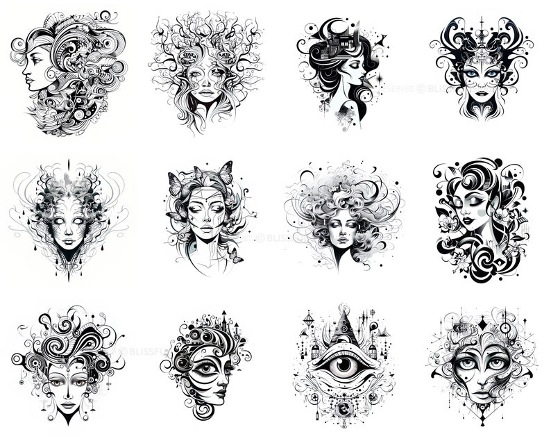 100+ Surrealism Tattoo Procreate Brush Set | Unique Tattoo Style Stamp ...