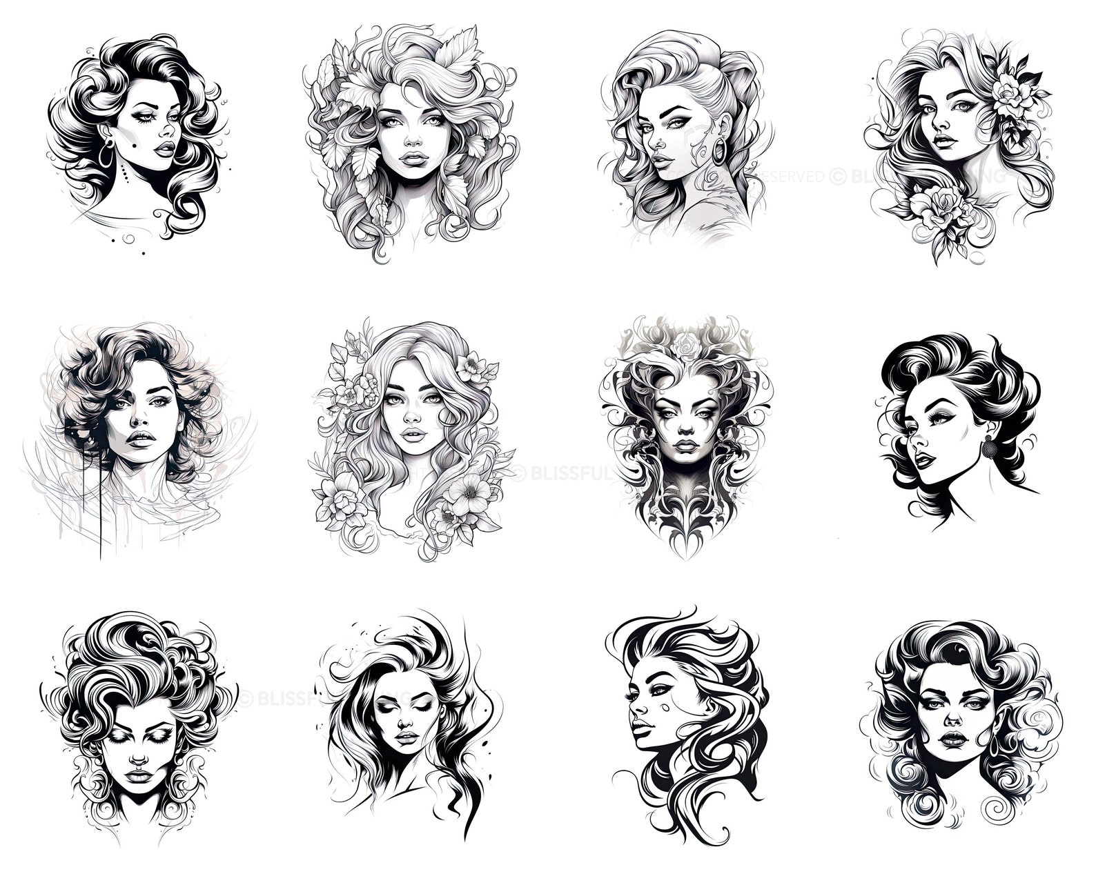 100+ Portrait Tattoo Procreate Brush Set | Unique Tattoo Style Stamp ...