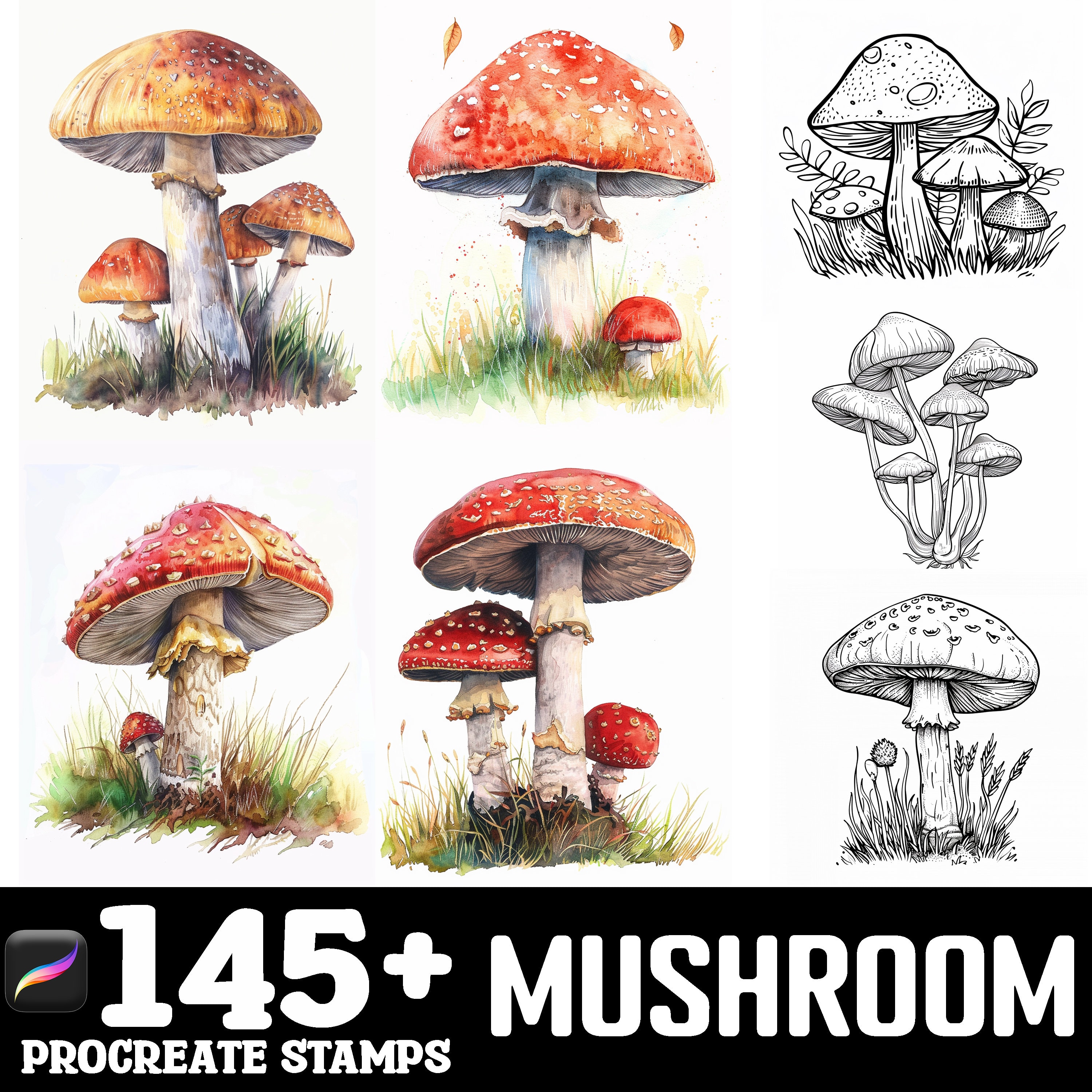 145+ Mushroom Procreate Brush Set | Stamps for Procreate | Instant ...