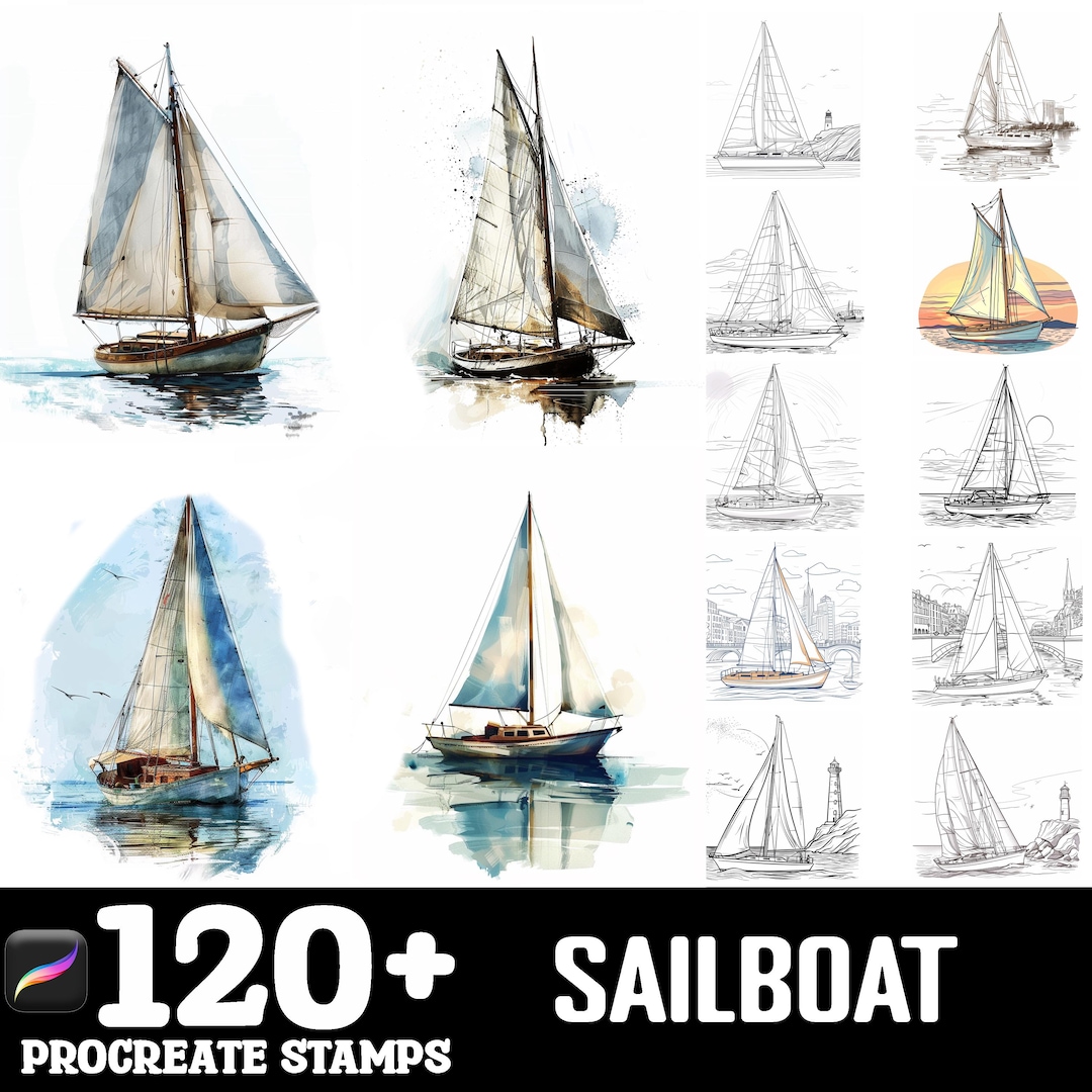 128+ Sailboat Procreate Brush Set | Stamps for Procreate | Instant ...