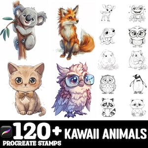 100+ Kawaii Animals Procreate Brush Set | Procreate Stamp Brushes | Instant Digital Download