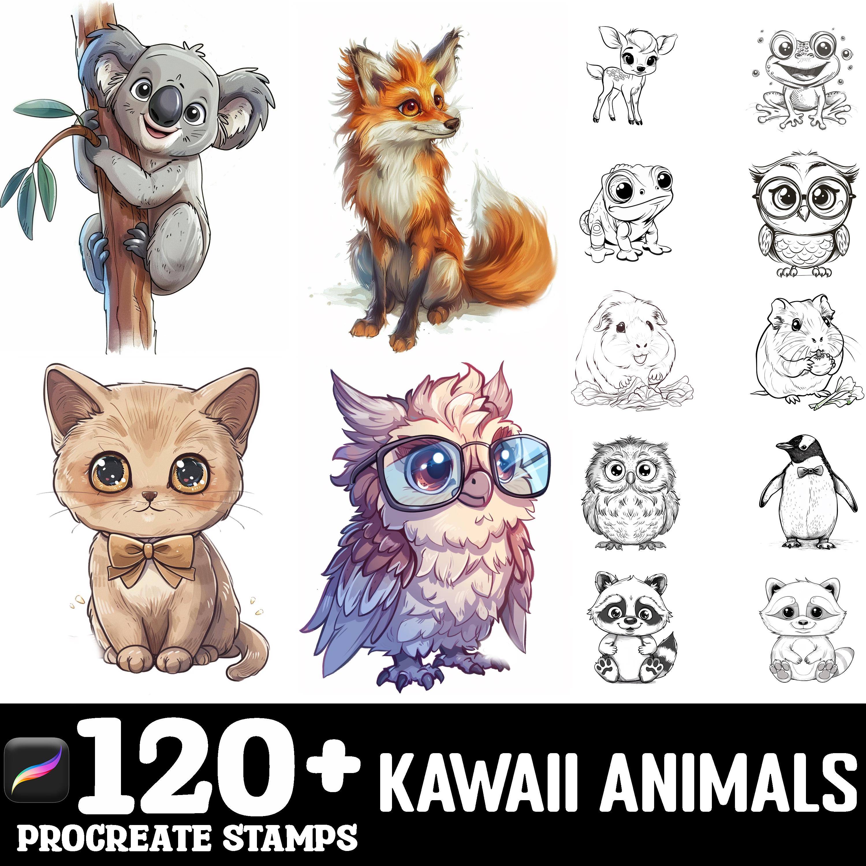 100+ Kawaii Animals Procreate Brush Set | Procreate Stamp Brushes ...