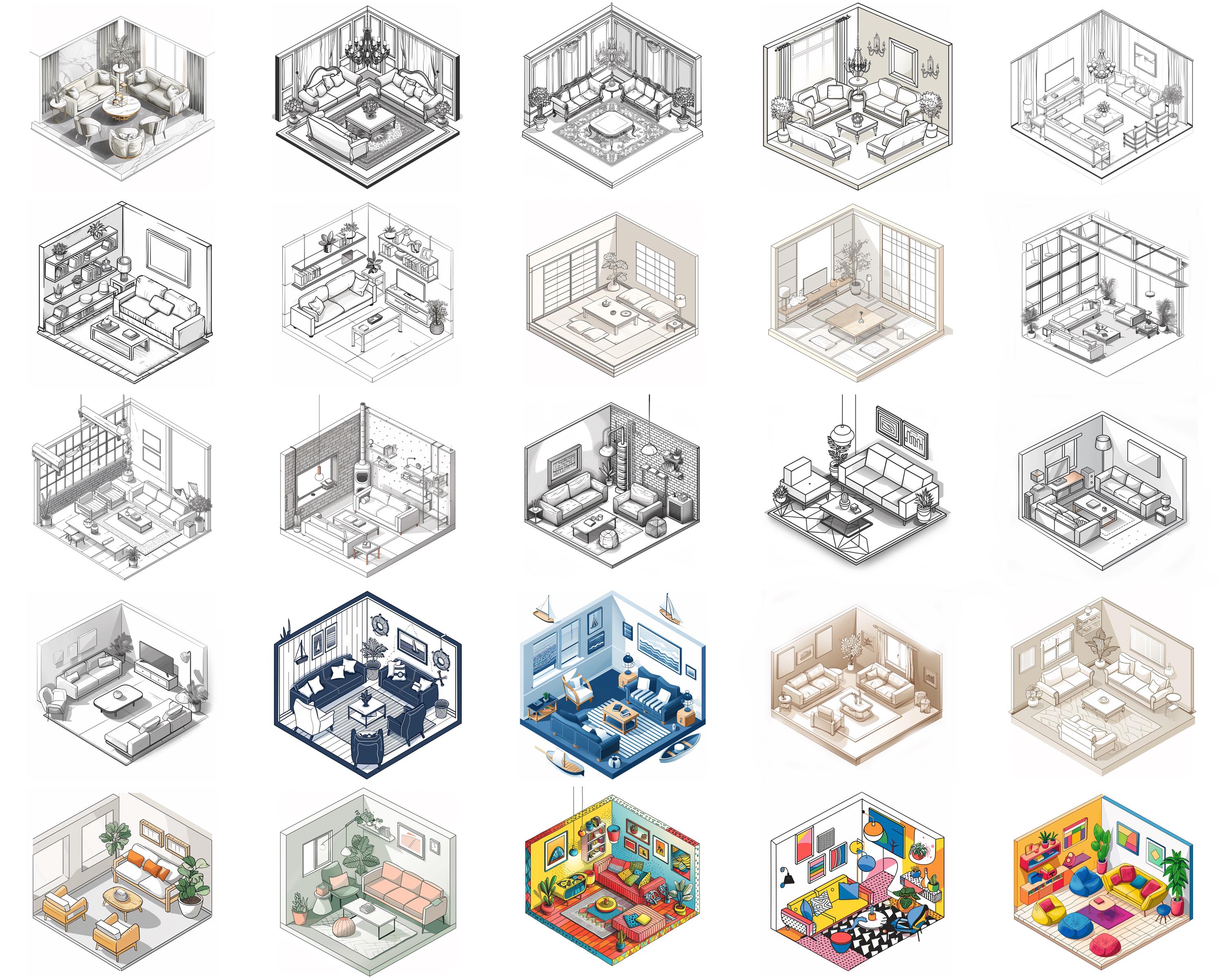 100+ Isometric Living Room Procreate Brush Set | Procreate Stamp ...