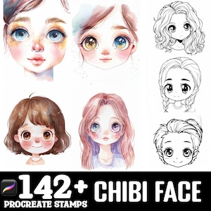 151+ ちび顔 Procreate ブラシ セット | Procreate 用スタンプ | インスタント デジタル ダウンロード