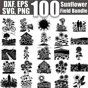 Sonnenblumenfeld SVG Bundle, Set von 100, sofortiger digitaler Download svg png dxf eps