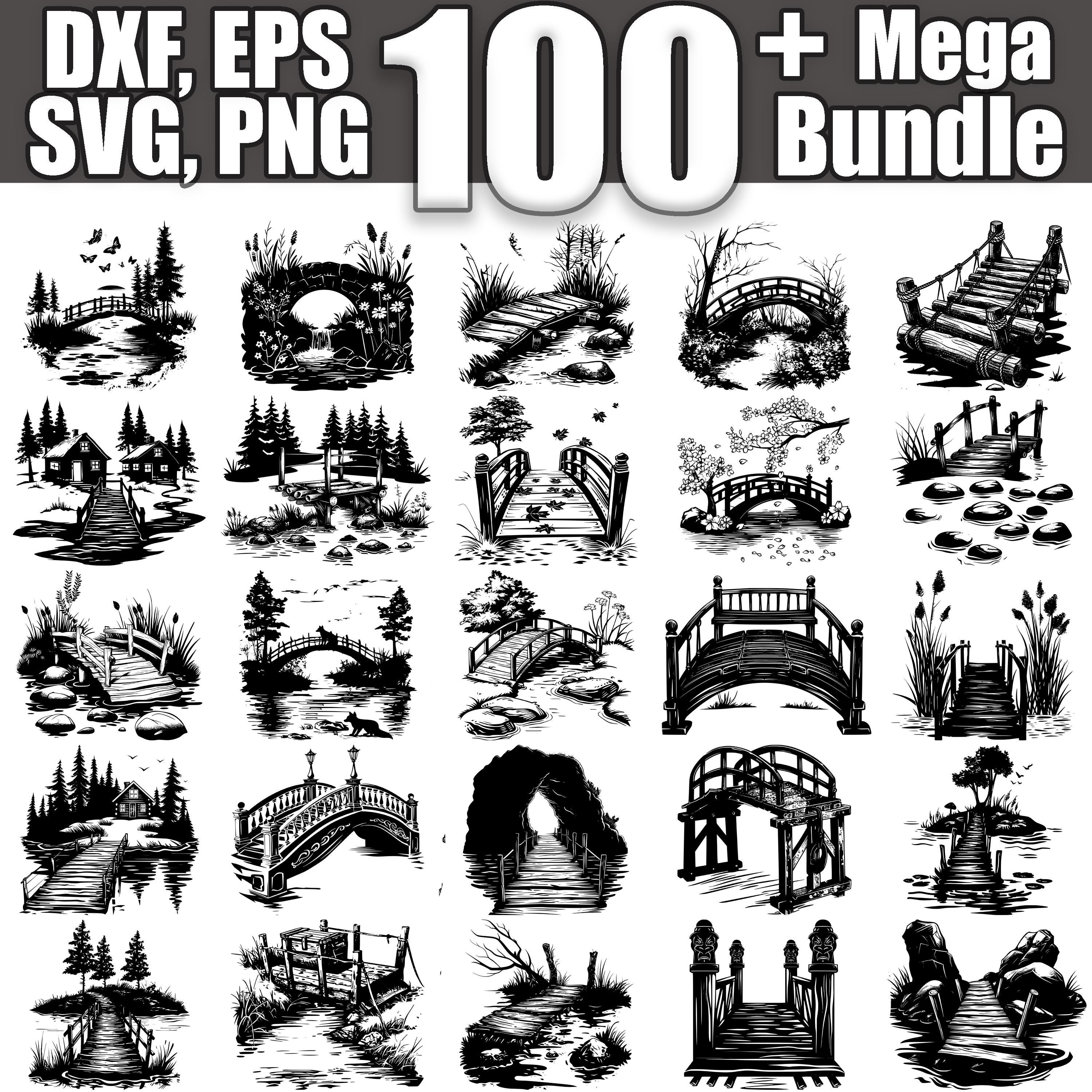 Wooden Bridge Over Creek SVG Bundle, Set of 100, Instant Digital Download svg png dxf eps