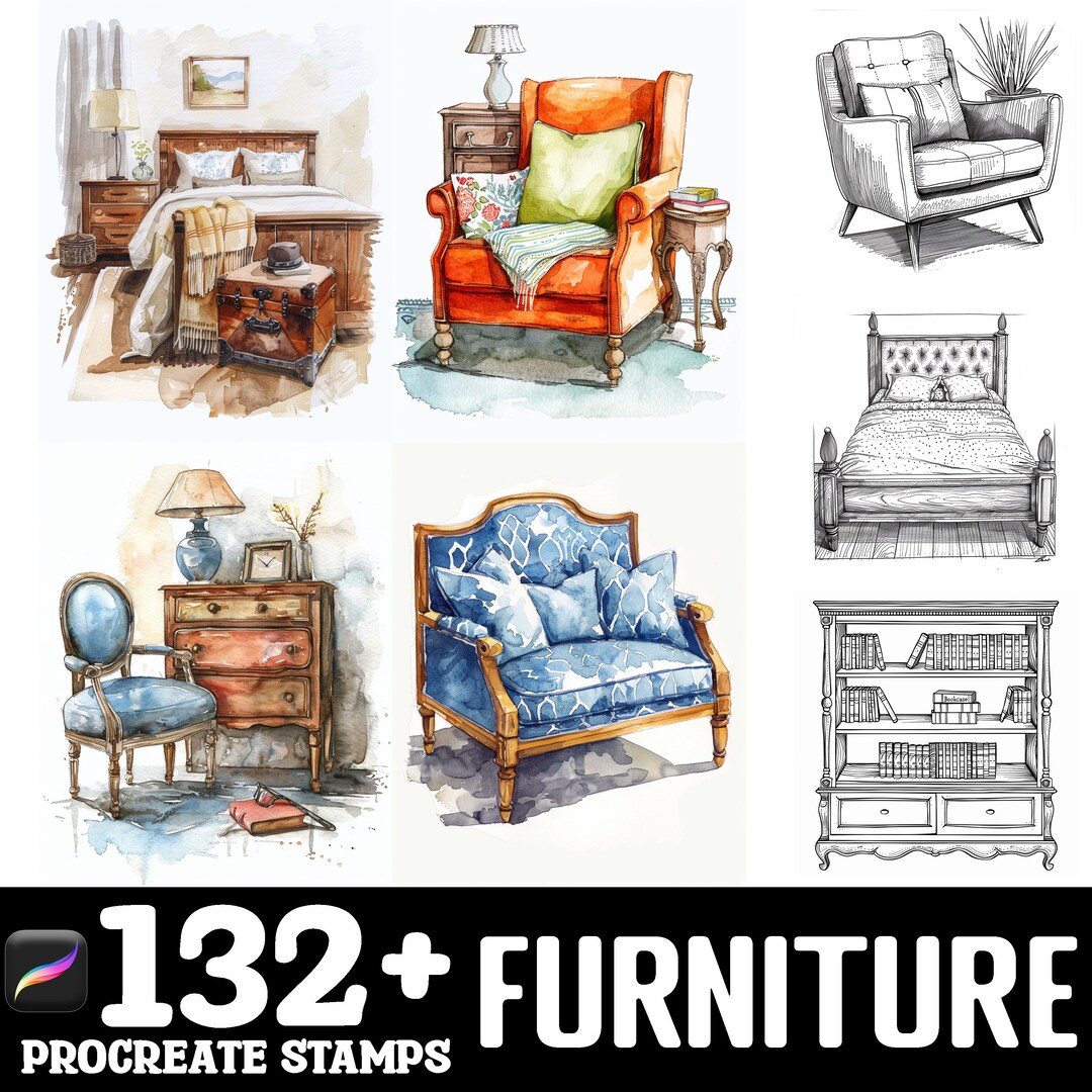 132 Furniture Procreate Brush Set | Stamps for Procreate | Instant ...