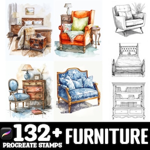 132 Furniture Procreate Brush Set | Stamps For Procreate | Instant Digital Download