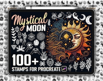 Sellos Procreate de Luna Mística: Celestial, Brujería, Tatuaje (Descarga digital)