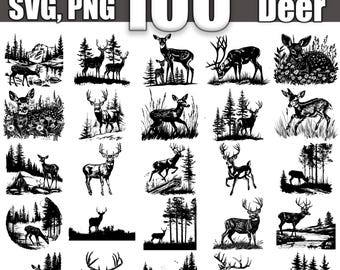 Paquete SVG de ciervo mulo, juego de 100, descarga digital instantánea svg png dxf eps