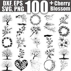 桜 SVG バンドル、100 個セット、インスタント デジタル ダウンロード svg png dxf eps