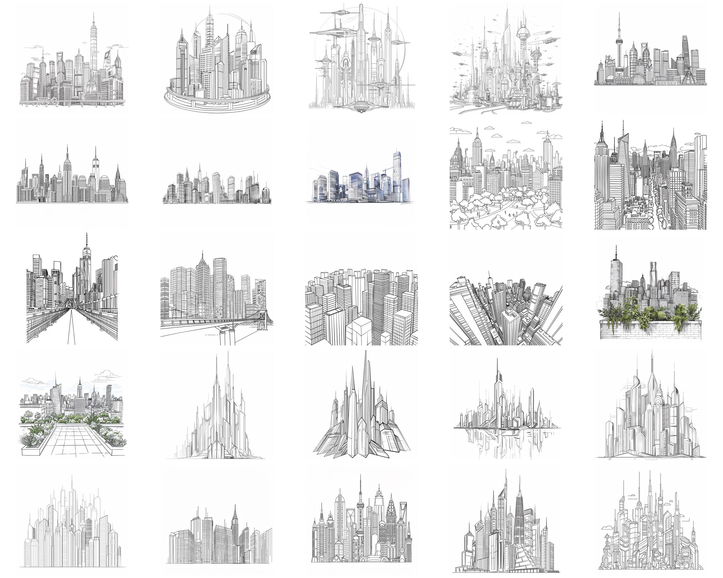 100+ Modern Skyline Procreate Brush Set | Procreate Stamp Brushes ...