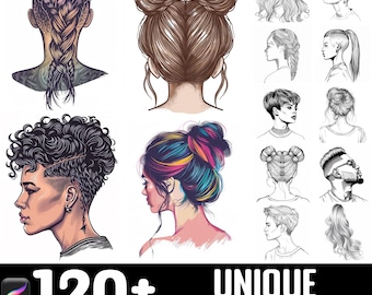 100+ Unique HairStyles Procreate Brush Set | Procreate Stamp Brushes | Instant Digital Download