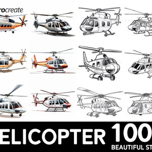 100+ Helicopter Procreate Brush Set | Unique Realistic Helicopter Stamp Brushes | Instant Digital Download