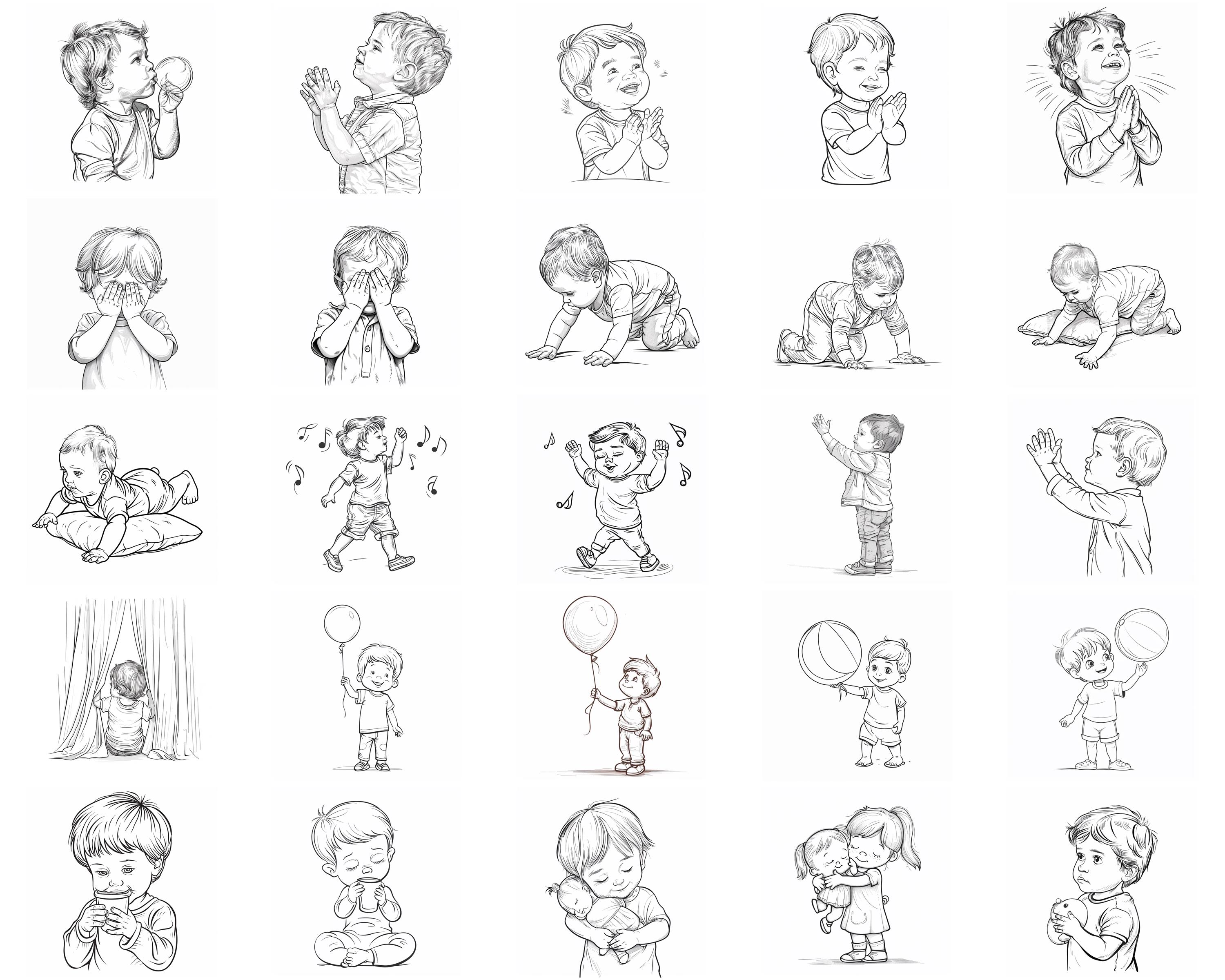 128+ Toddler Pose Procreate Brush Set | Stamps for Procreate | Instant ...