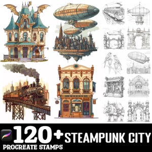 100+ Steampunk City Procreate Brush Set | Procreate Stamp Brushes | Instant Digital Download