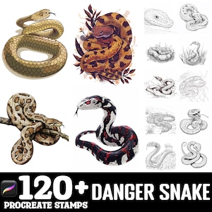 以下が含まれることがあります： さまざまなヘビのイラストが描かれた120種類以上のデジタルスタンプのセット。スタンプはカラーと白黒の両方があり、コブラ、バイパー、パイソンなど、さまざまなヘビの種類が含まれています。スタンプは、デジタルアートプロジェクトに危険と陰謀のタッチを加えるのに最適です。
