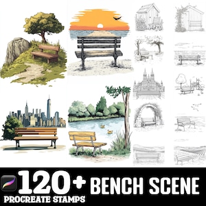 120+ Bench Procreate Brush Set | Stamps For Procreate | Instant Digital Download