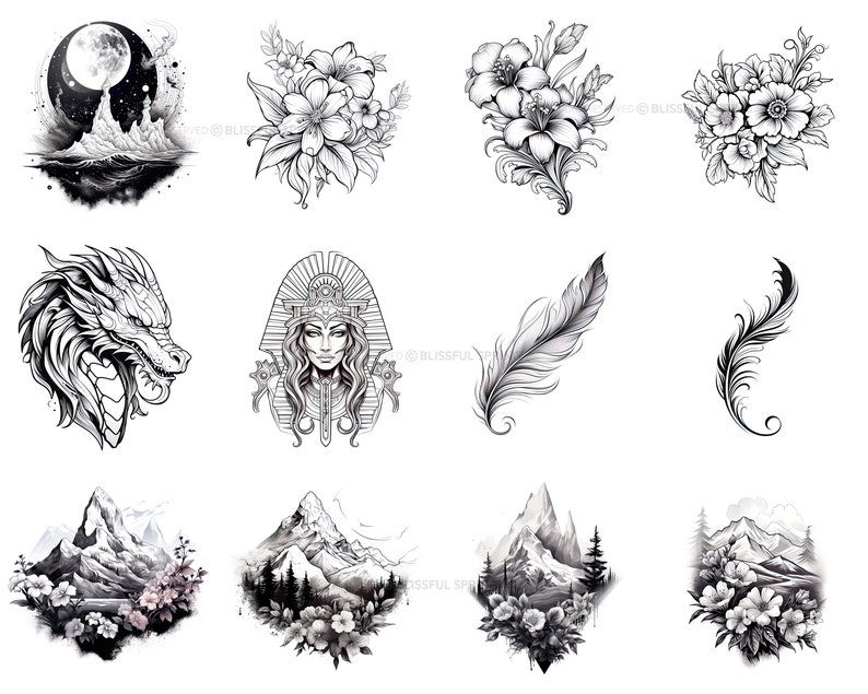 100+ Blackwork Tattoo Procreate Brush Set | Unique Tattoo Style Stamp ...