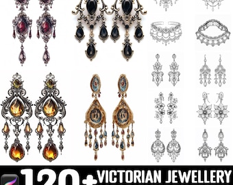 Juego de pinceles para joyería con más de 100 accesorios victorianos / Pinceles para sellos únicos / Descarga digital instantánea