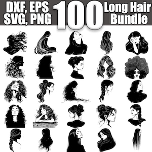 ロングヘア SVG バンドル、100 個セット、インスタントデジタルダウンロード svg png dxf eps