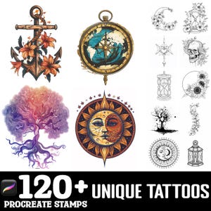 100+ Unique Tattoos Procreate Brush Set | Procreate Stamp Brushes | Instant Digital Download