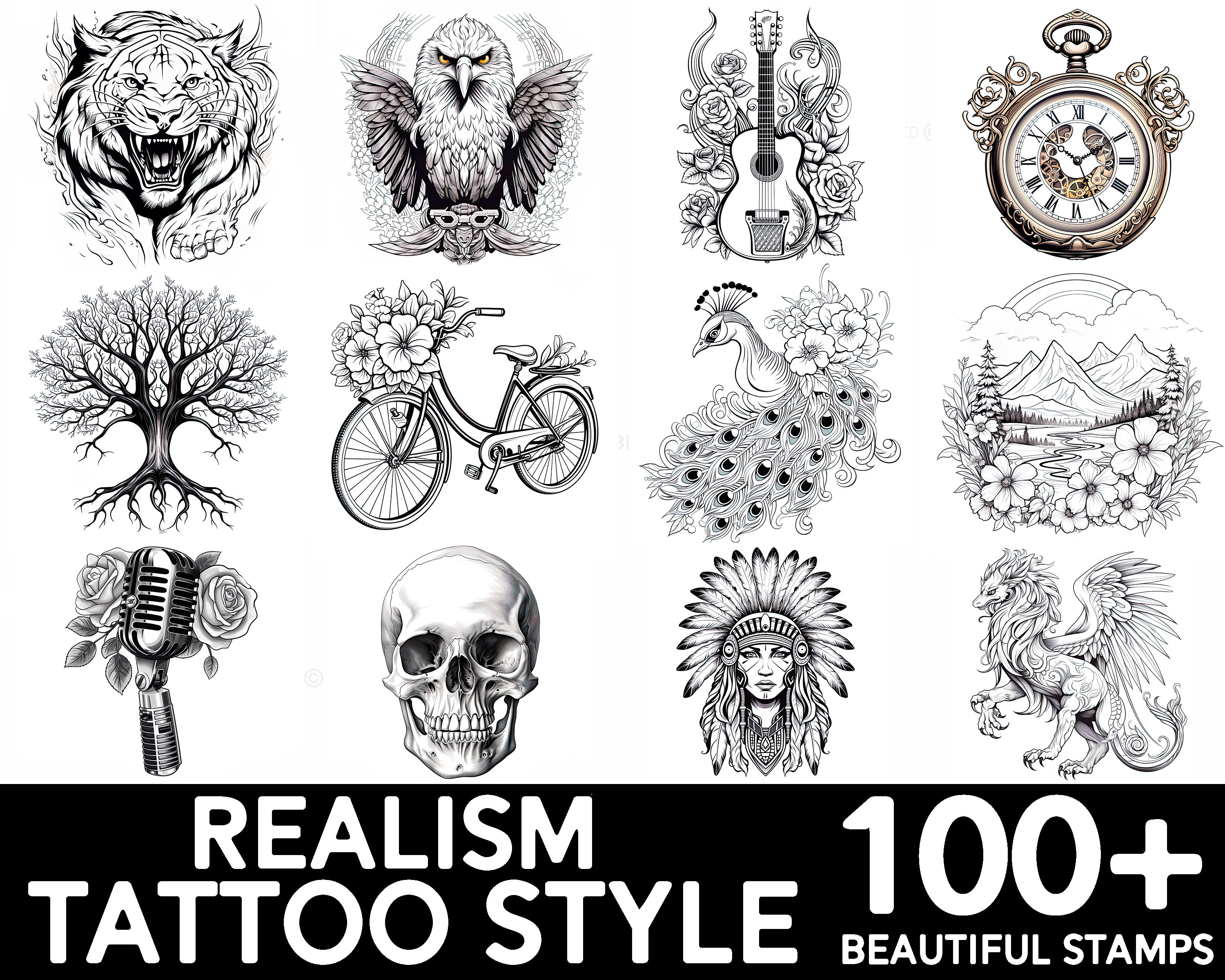 100+ Realism Tattoo Procreate Brush Set | Unique Tattoo Style Stamp ...