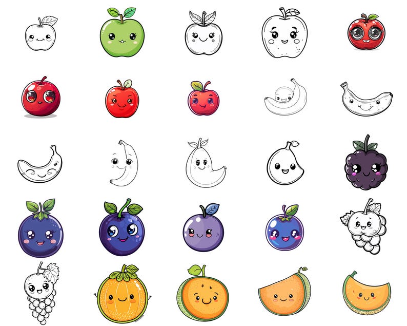 100+ Kawaii Fruits Procreate Brush Set | Procreate Stamp Brushes ...