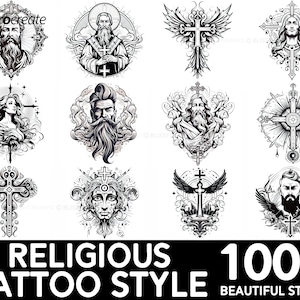 100+ Religious Tattoo Procreate Brush Set | Unique Tattoo Style Stamp Brushes | Instant Digital Download