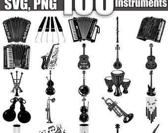 Ensemble d'instruments de musique SVG, lot de 100, téléchargement numérique instantané svg png dxf eps