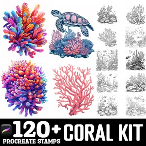 100+ Coral Kit Procreate penselset | Procreate stämpelpenslar | Omedelbar digital nedladdning