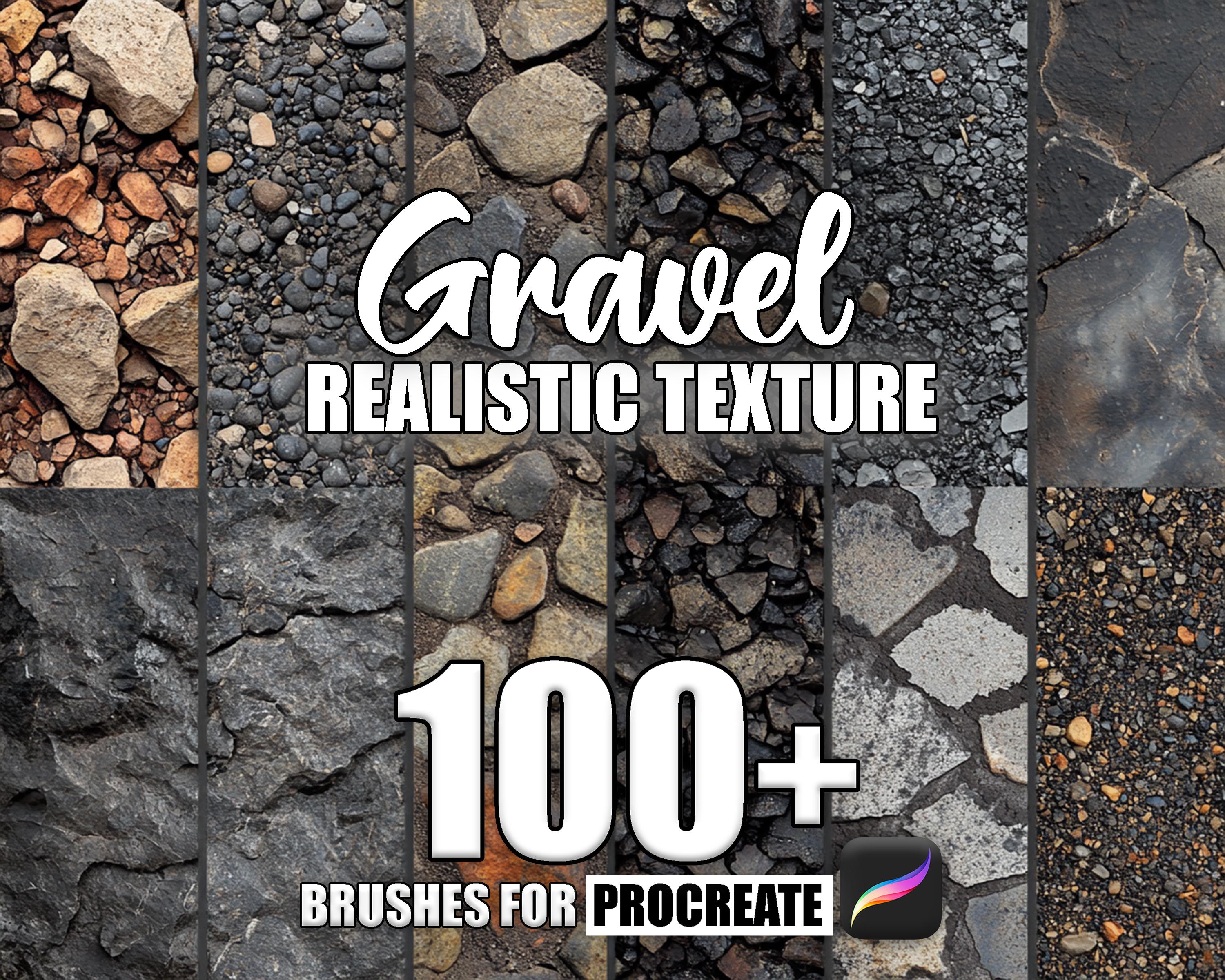 Gravel Texture Procreate Brushes: 100+ Seamless Stone Patterns (instant ...
