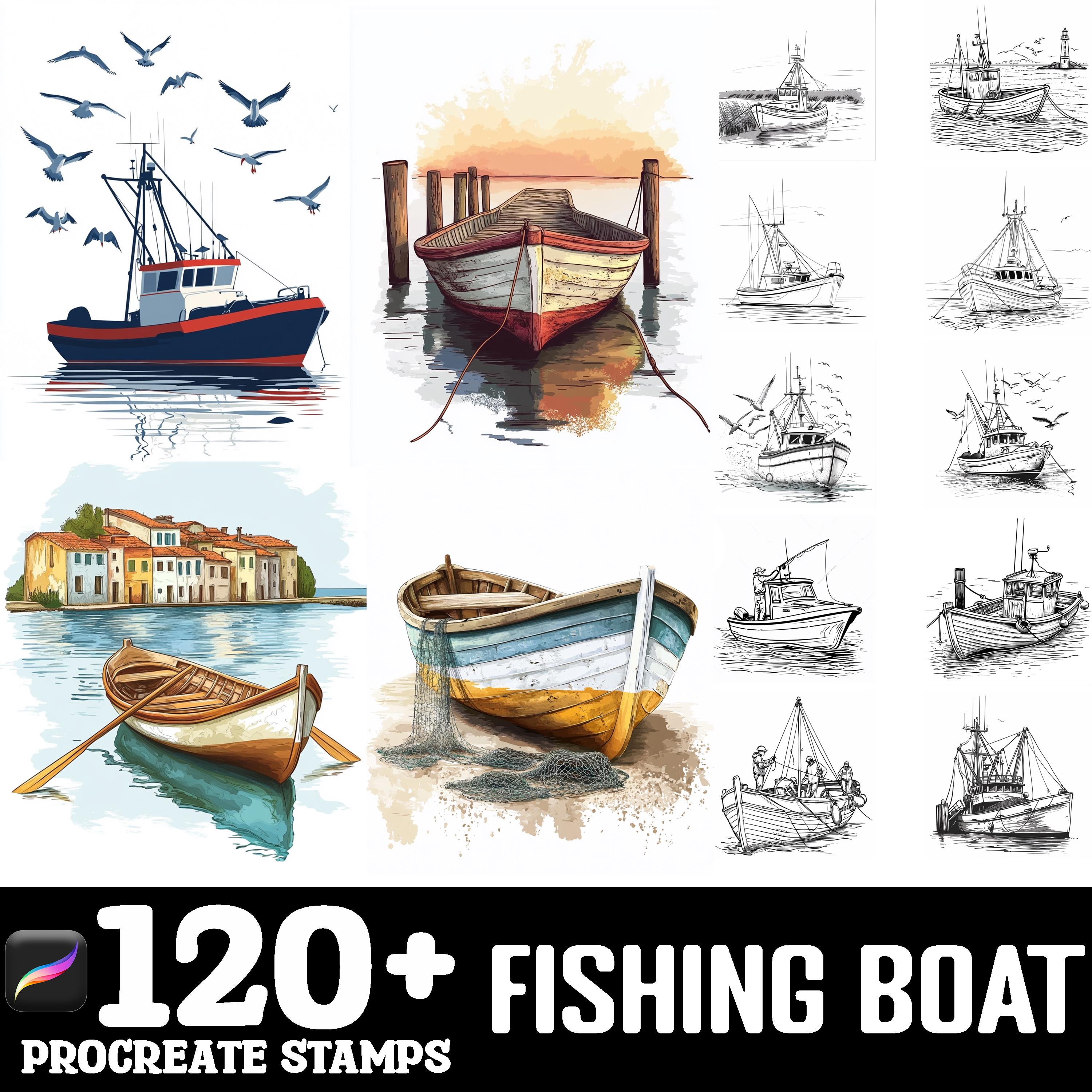 120+ Fishing Boat Procreate Brush Set | Stamps for Procreate | Instant ...