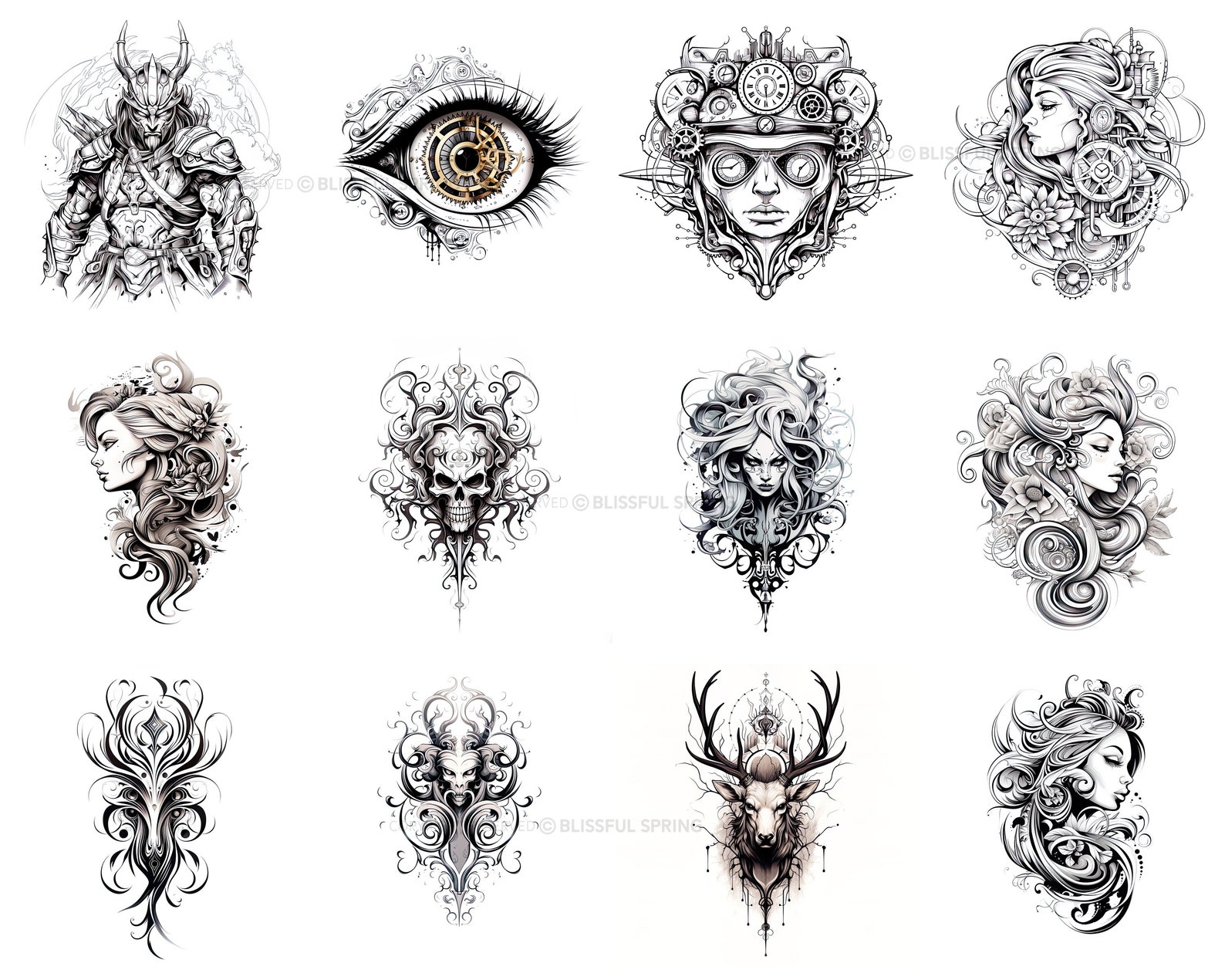 100+ Blackwork Tattoo Procreate Brush Set | Unique Tattoo Style Stamp ...