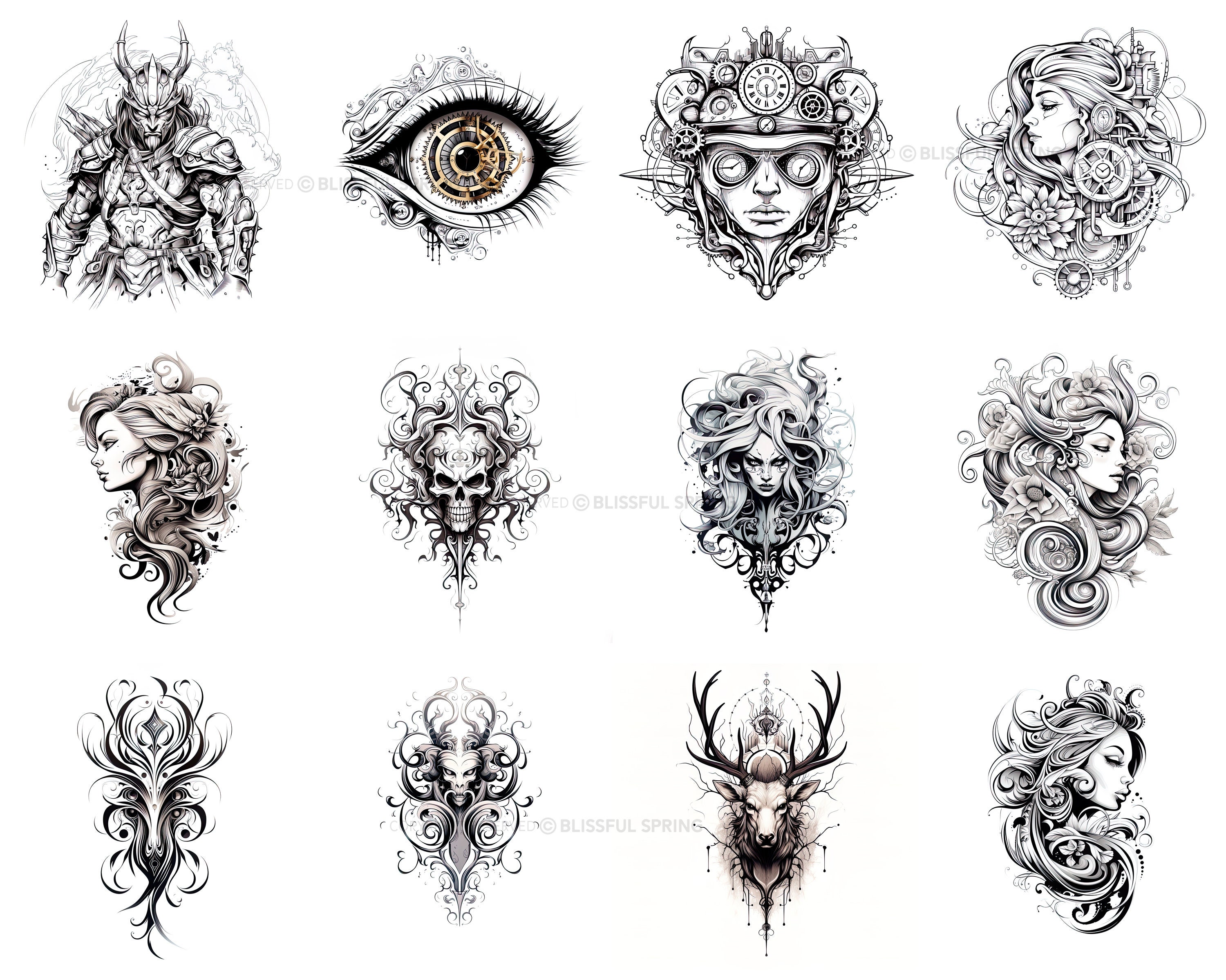 100+ Blackwork Tattoo Procreate Brush Set | Unique Tattoo Style Stamp ...