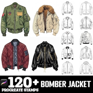 120+ Ensemble de pinceaux Procreate pour blouson aviateur | Tampons pour procréer | Téléchargement numérique instantané