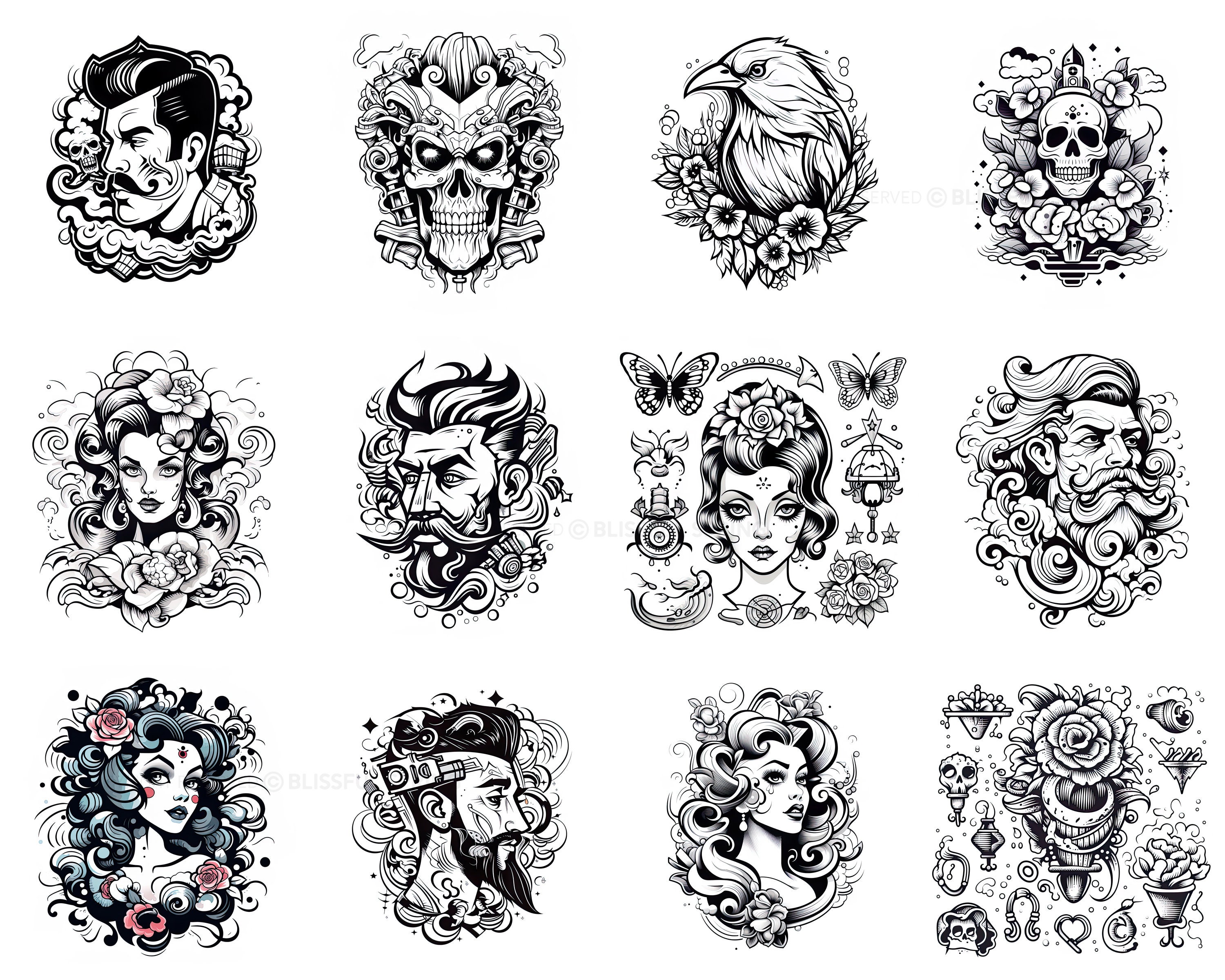 100+ Cartoon Tattoo Procreate Brush Set | Unique Tattoo Style Stamp ...