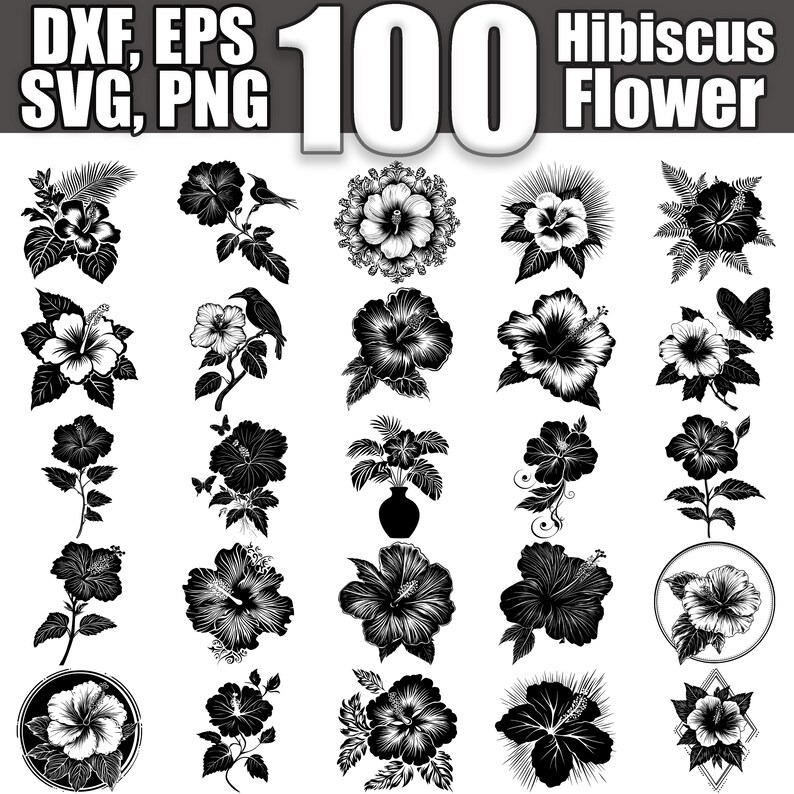Hibiscus Flower SVG Bundle, Set of 100, Instant Digital Download Svg ...