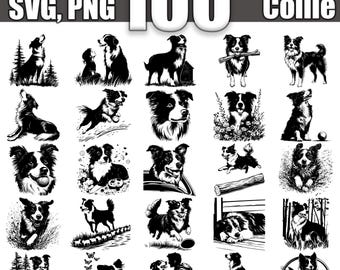 SVG-bundel border collie-hond: 100 ontwerpen (digitale download)