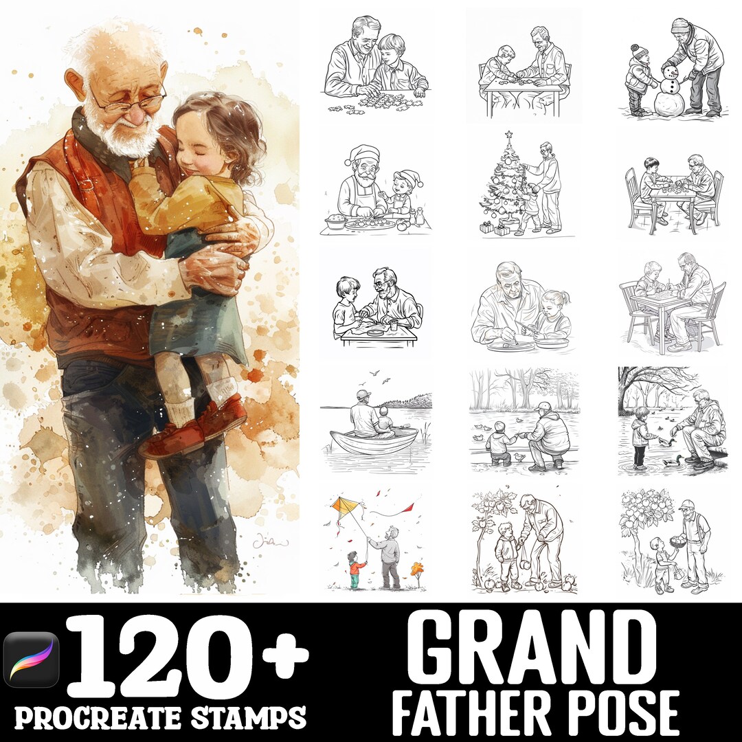 100+ Grandfather Procreate Brush Set | Procreate Stamp Brushes ...