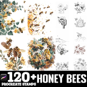 100+ Honey Bees Procreate Brush Set | Procreate Stamp Brushes | Instant Digital Download