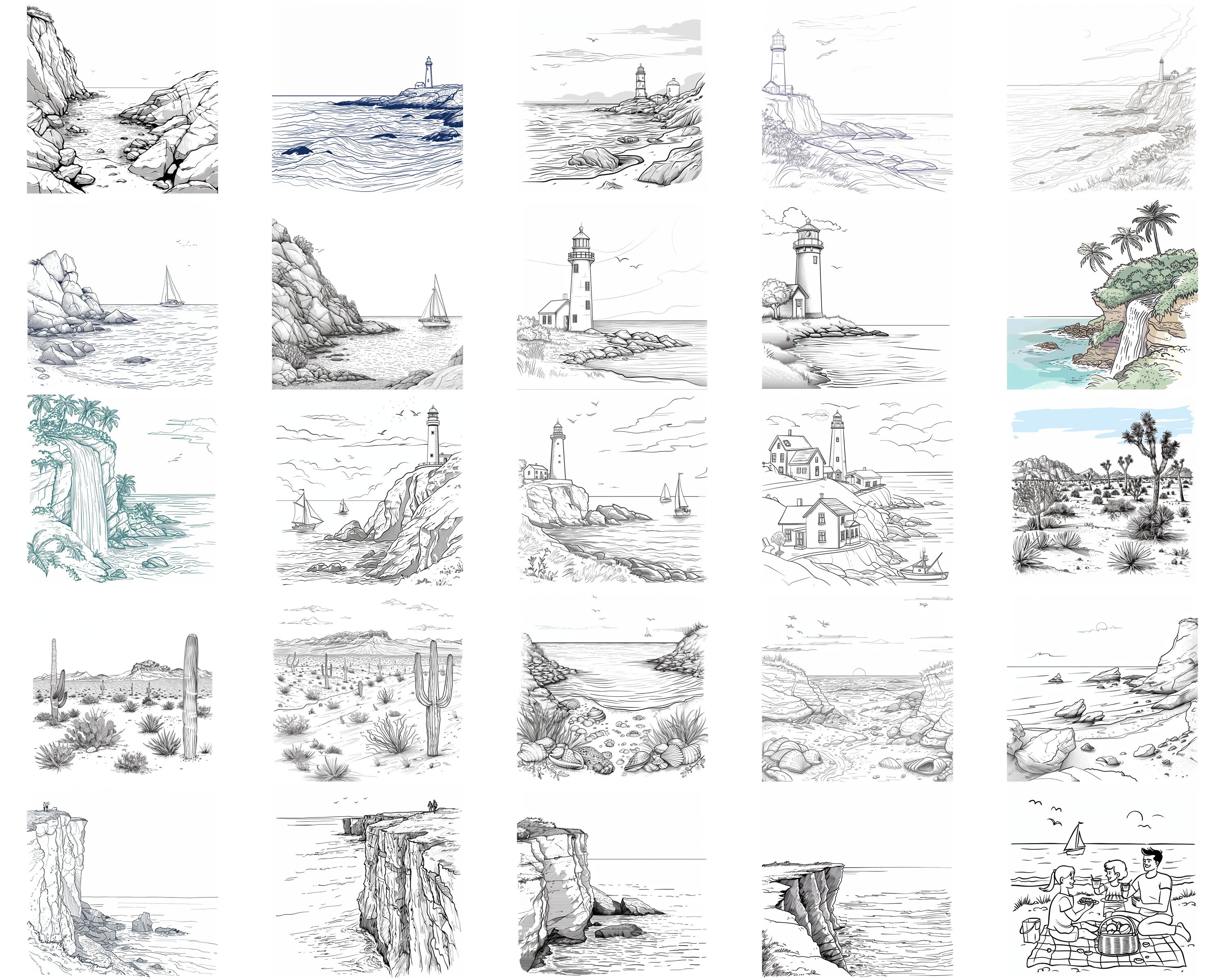 100+ Coastal Scene Procreate Brush Set | Procreate Stamp Brushes ...