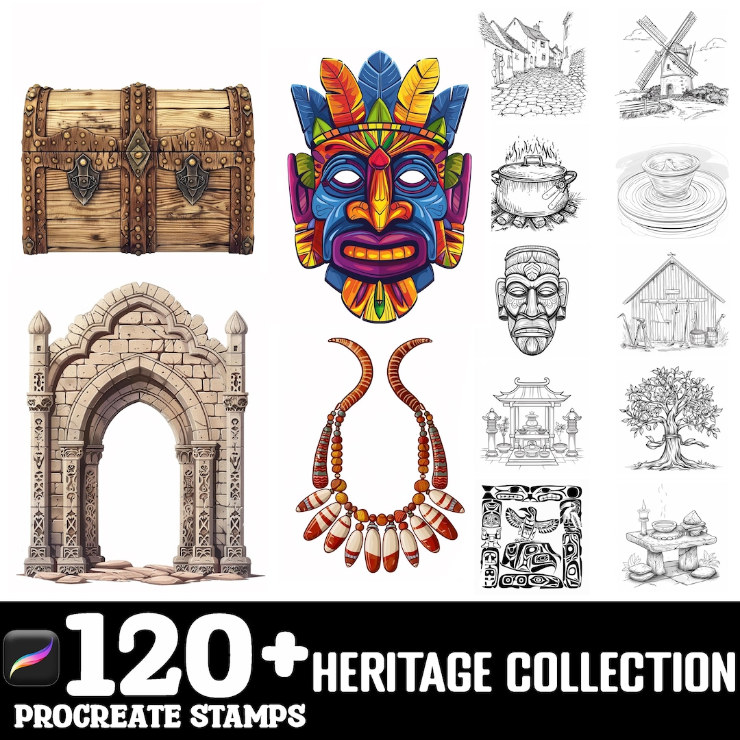 100+ Heritage Collection Procreate Brush Set | Procreate Stamp Brushes ...