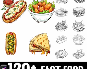 100+ Fast Food Procreate Brush Set | Procreate Stamp Brushes | Instant Digital Download