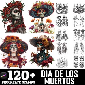 Más de 100 pinceles para Procreate del Día de los Muertos / Pinceles para sellos de Procreate / Descarga digital instantánea