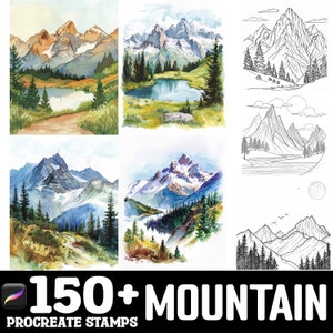 150+ Mountain Scene Nature Procreate Brush Set | Stamps For Procreate | Instant Digital Download