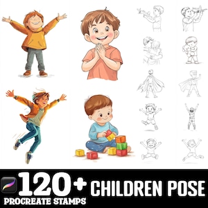 Más de 120 pinceles para poses de niños para Procreate / Sellos para Procreate / Descarga digital instantánea