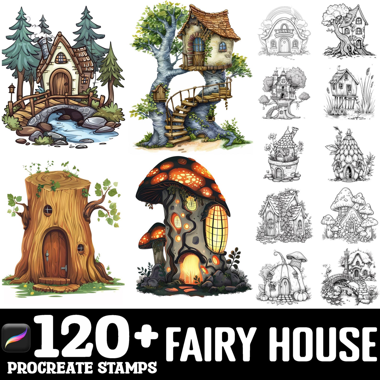 100+ Fairy House Procreate Brush Set | Procreate Stamp Brushes ...