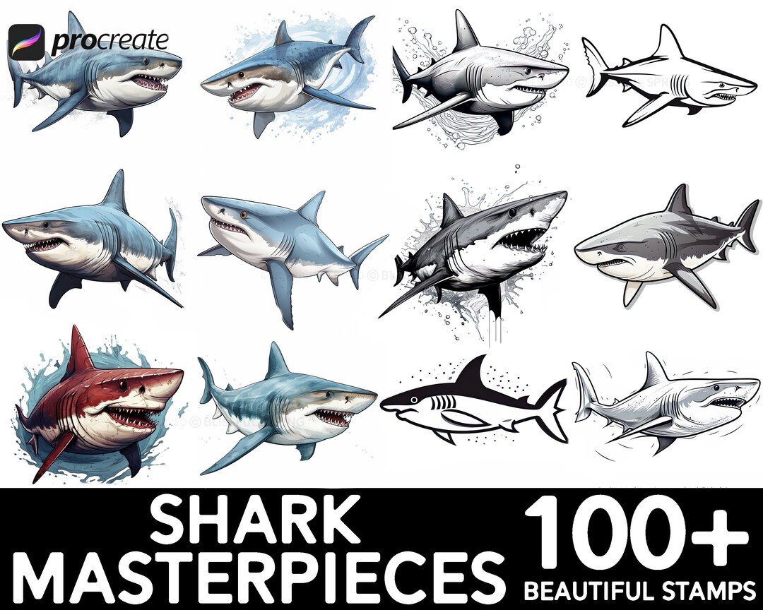 100+ Shark Procreate Brush Set | Unique Shark Stamp Brushes | Instant ...