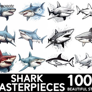 100+ Shark Procreate Brush Set | Unique Shark Stamp Brushes | Instant Digital Download